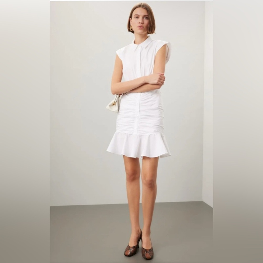 Veronica Beard Bell Ruched Stretch Poplin White Dress Size 8 Minimalist - Picture 11 of 12